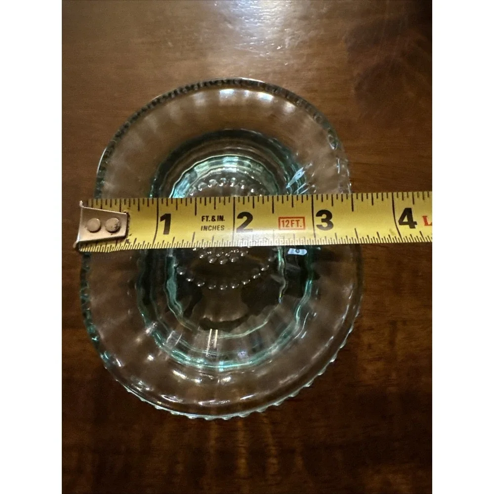 Vintage Aqua Blue Glass Soap Dish Rectangle Beaded Ribbed Bathroom Vanity Tray